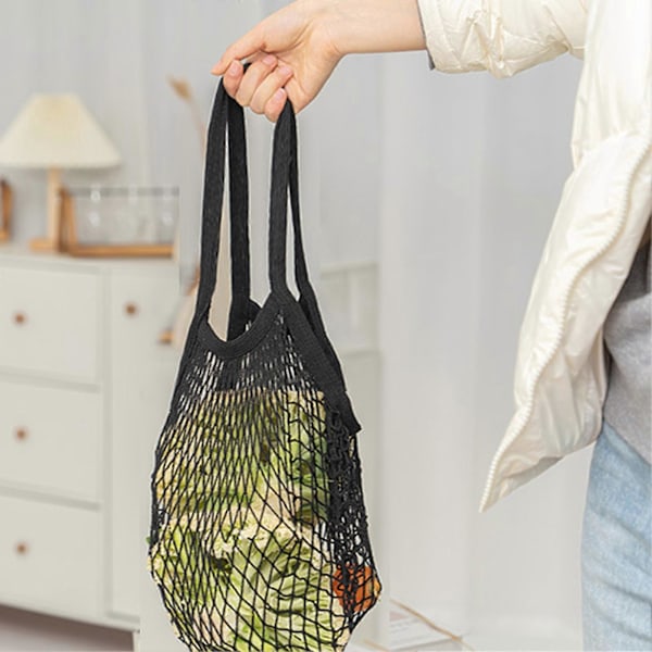 Mesh Bag - Gjenbrukbar, Vaskbar, Foldbar Bomullsnettpose for Frukt, Grønnsaker og Varehandel - Kjøkkenutstyr Kaesi Atrovirens