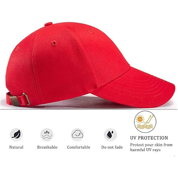 Baseball Cap Polo Style Klassisk 6 Panel Justerbar Sport Solid Solhat Japansk stil stor hovedomkreds til mænd og kvinder Red