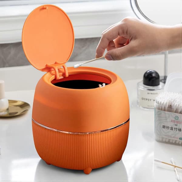Mini rund skrivbordsbehållare med lock, plast, för hem, kök, badrum, kontor (orange)