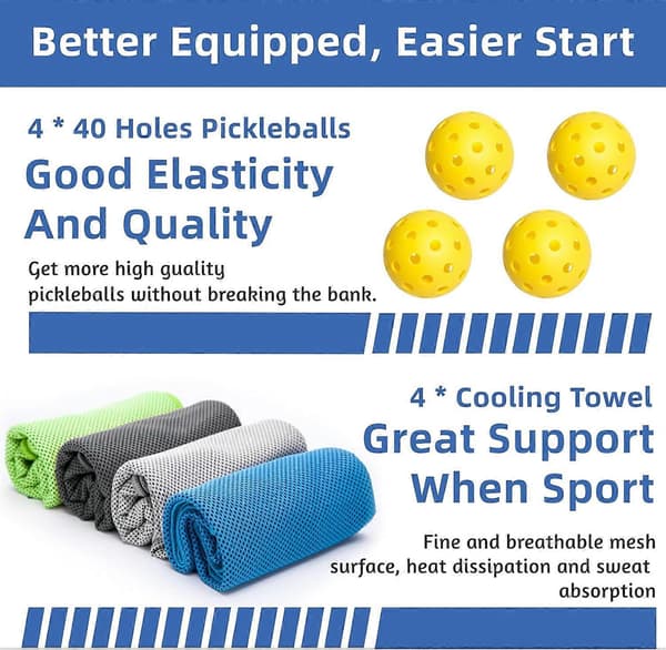 Racketset med 4 premium träracketar, 4 bollar, 4 kylhanddukar och bärväska, racket med ergonomiskt vadderat grepp, present till män och kvinnor