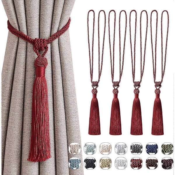 lly 2 kpl Pitkät Hapsunauhat Verhoille Käsintehdyt Punotut Köysisolmut Verhojen Kiinnikkeet Eurooppalaiseen Tyyliin Koristeelliset Verhonpidikkeet Kotiin ja Toimistoon Tuulta Vastaan Wine Red 4 Pack