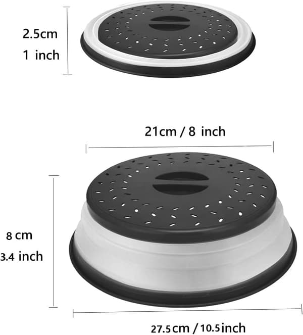 Sammenleggbart mikrobølgeovndeksel for mat, sprutbeskyttelse med håndtak, 26,7 cm, grå Grey 1pc