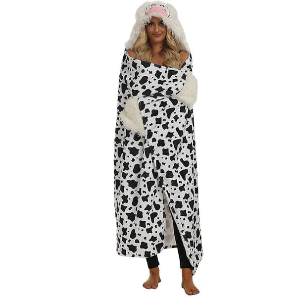 Bærbar Hætteplaid til Voksne - Fluffy Superblød Shaggy Varm Plaid Kappe Black