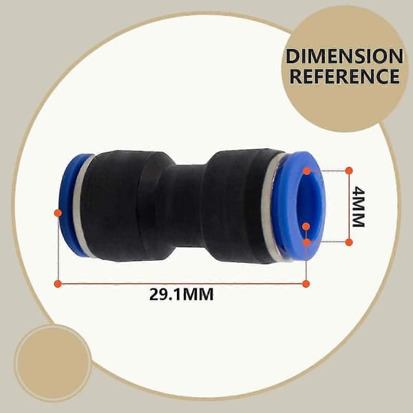 12 stk. 4 mm lige pneumatisk push-in-fitting, 2-vejs hurtigkobling af plastik til PU-luftslange