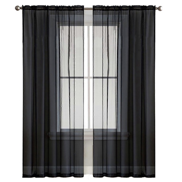 Skira Gardinlängder Vardagsrum Stångficka Fönstergardiner Sovrum Halvskira Voile Gardiner Svart (99cm Bx249cm L, 2 Paneler)