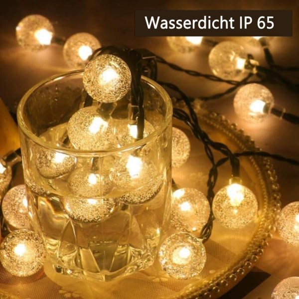 50 LED Solcelle Lys Udendørs 7m 8 Lysindstillinger Solcelle Lys med Vandtæt Lyssensor Krystal Kugle Varm Hvid Solcelle Lys Dekoration