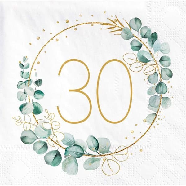 Papirservietter - 40 stk - Eukalyptusgrønn - 30-årsjubileumsdesign - Borddekorasjon - 33x33 cm