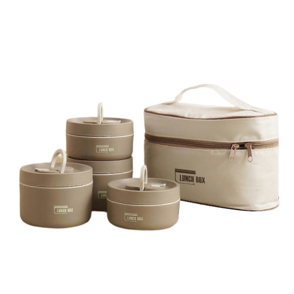 Bärbar Isolerad Matlåda Set Flerlagers Kombination Picknick Matlåda Brown 4 Layer