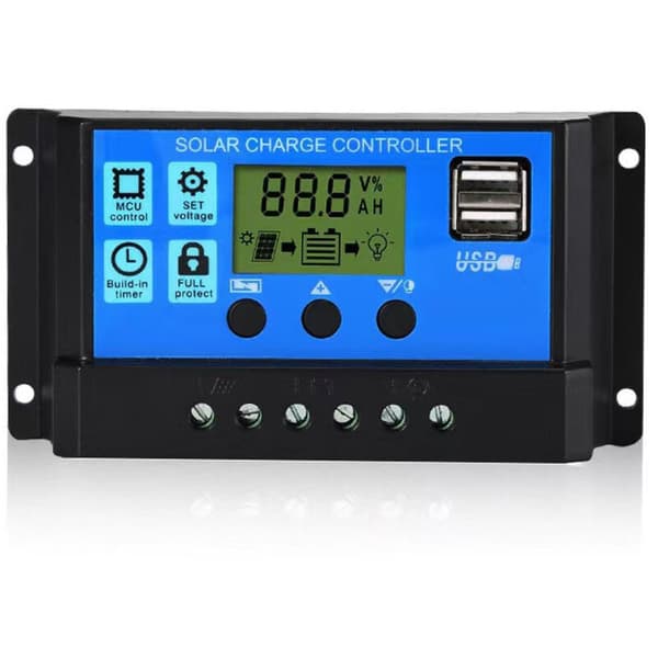 PWM solcellepanel ladekontroller, 12V/24V, 20A, LCD-skjerm, dobbel USB-port