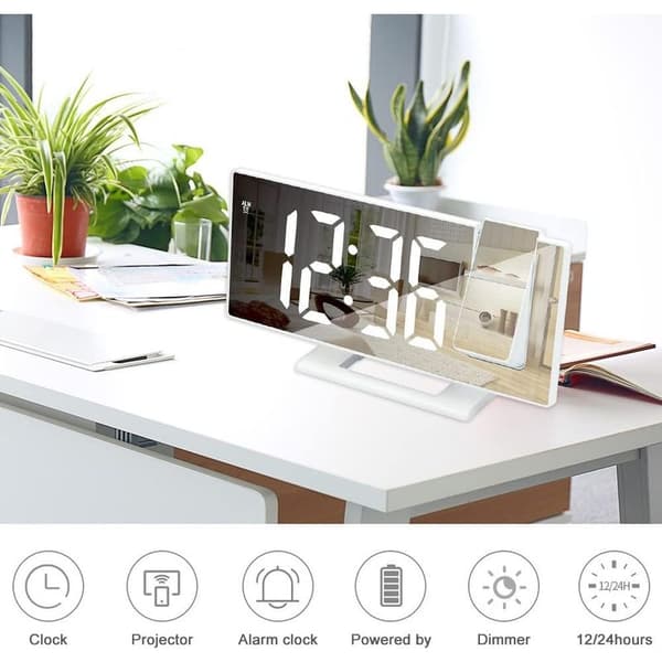 LED Digital Projektionsväckarklocka, Elektronisk Väckarklocka med Tidsprojektor, Tyst Sängklocka för Sovrum