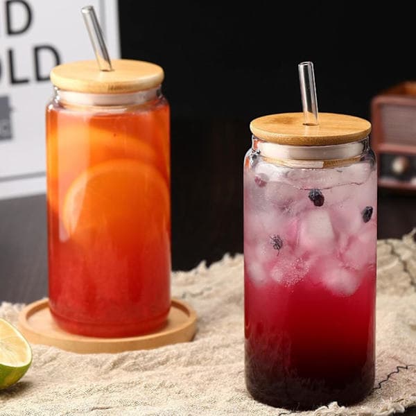 QU*2 stycken bubble tea-muggar 500 ml, glas med lock och sugrör, dricksglas med sugrör och lock, bubbleglas, iskaffeglas, longdrinkglas set