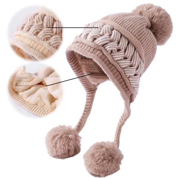 Färgblockerad Twist Tre-Pompom Ullhatt