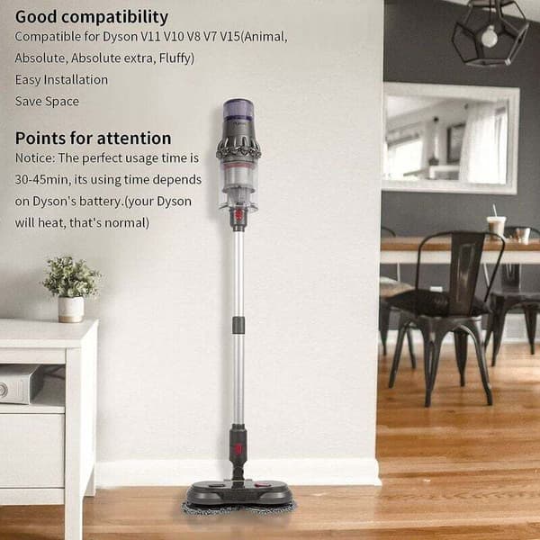 Elektriskt moppfäste för Dyson V11 V10 V8 V7 dammsugare. Extern vattentank. Effektiv rengöring av hårda golv.