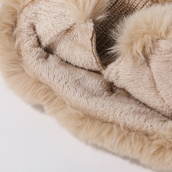 Damernas Två Boll Kattöron Öronlapp Beanie Varm Stickad Hattar Fluffig Plysch Tjock Päls Vinterhatt Khaki