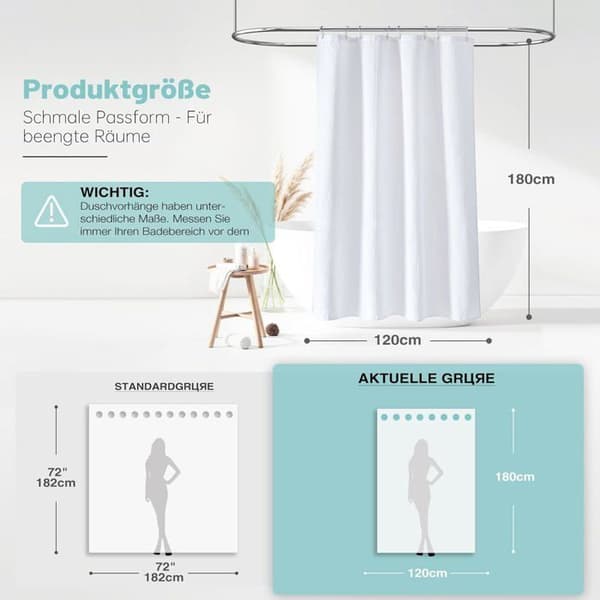 Vitt duschdraperi med våffelstruktur - 1 del - Vattentät polyester - Mögelresistent med tyngd i nederkant - För badrum