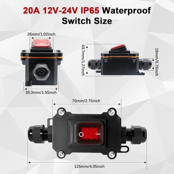 IP65 Vandtæt Kabelafbryder 30A 12V-24V AYWHP DPST 4-benet 12V
