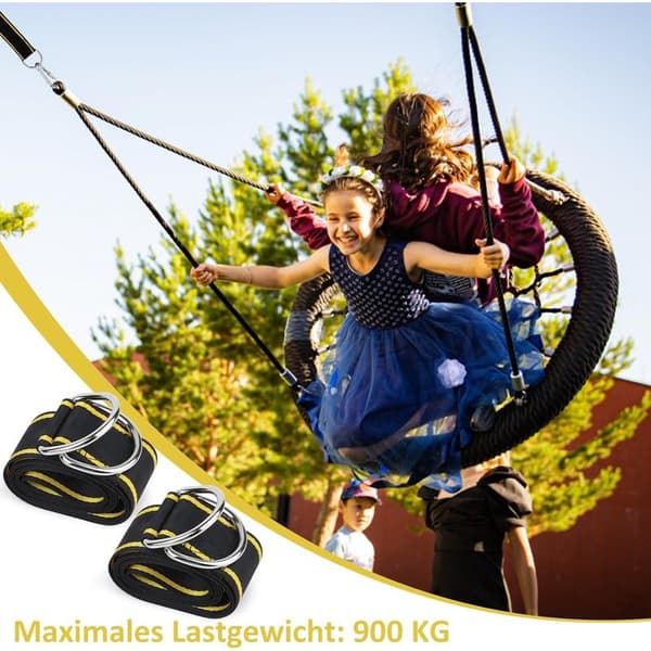 Gungfästsats, hängmatta, hängstol, gunga, trädfäste med 2 trädskyddsdynor, 2 högkvalitativa karbinhakar