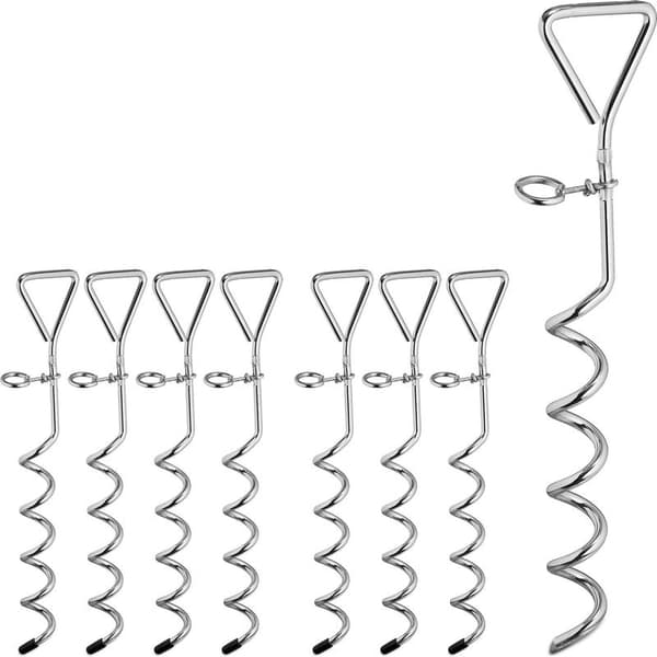 Spiralankarsats, 8-pack, korkskruvformad, stål, för hund, studsmatta, tält, 42 cm, silver