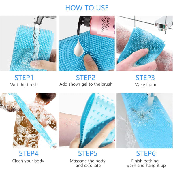 Extra lång Rygg Scrub Silikon Kroppsskrubb Bälte Rygg Peeling Rygg Scrub