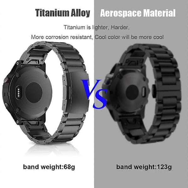Smartwatchband i titanstål med 3 pärlor för Garmin Descent G1/Fenix 7/6 Pro/5 Plus - 22 mm, universell snabbkoppling, utbytesrem Black