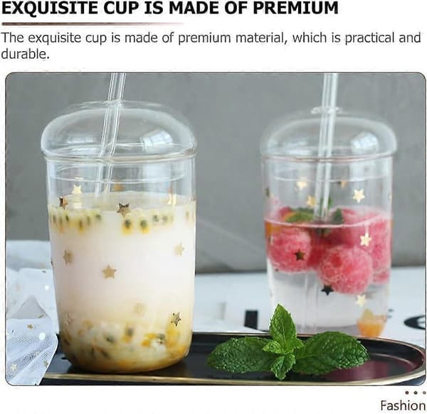 Mason Jar med Lock och Sugrör - Glas Boba Kopp Estetiska Koppar - Klara Vattenflaskor Återanvändbar Tumbler med Lock och Sugrör