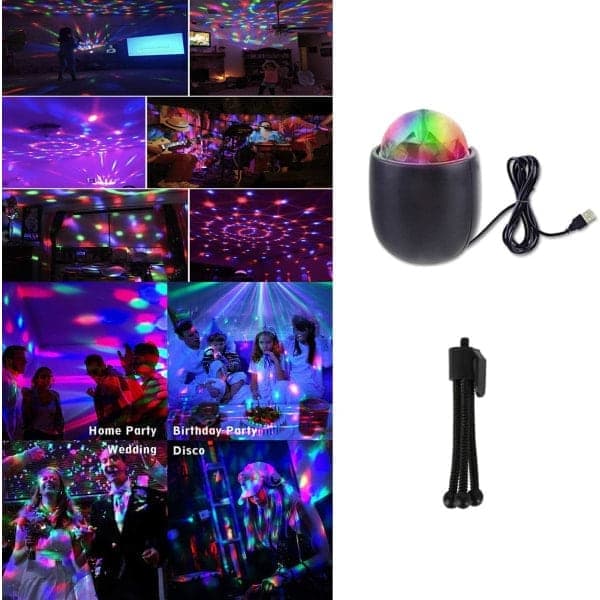 Fest scenelys, RBG diskokule bærbar USB dans bursdag DJ bar karaoke jul bryllup belysning bærbar brakettholder
