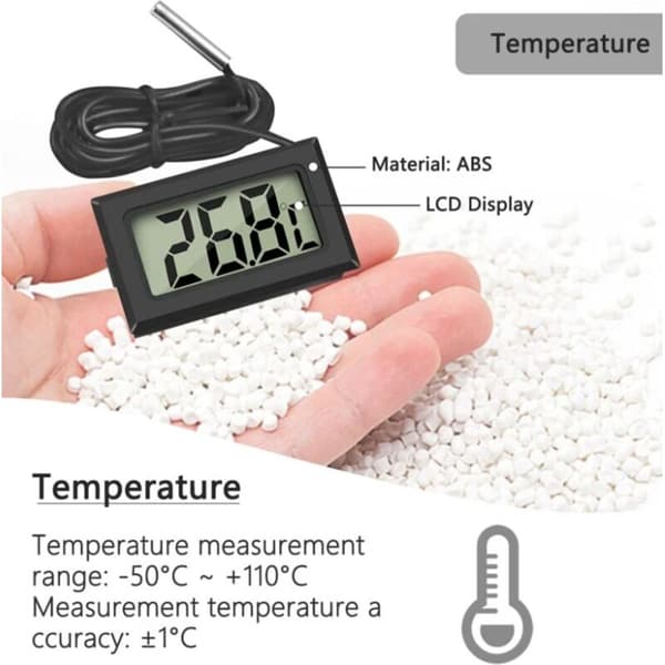 4 stk. køleskabstermometer, digitalt LCD-termometer med vandtæt probe til køleskab, fryser, akvarium (sæt med 2 sorte og 2 hvide)