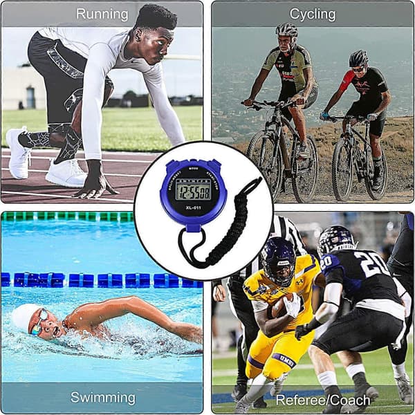 Digitalt sportsstopur med stort display, intervaltræningstimer, udendørs splitstopur, omgangstimer (blå)