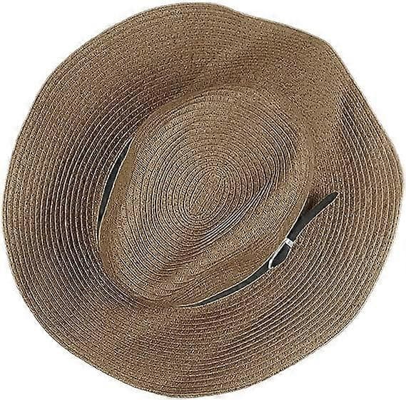 Bredskygget Panama Strand Fedora Solhat til Mænd og Kvinder, Rulbar Cowboyhat i Strå, Kaffe