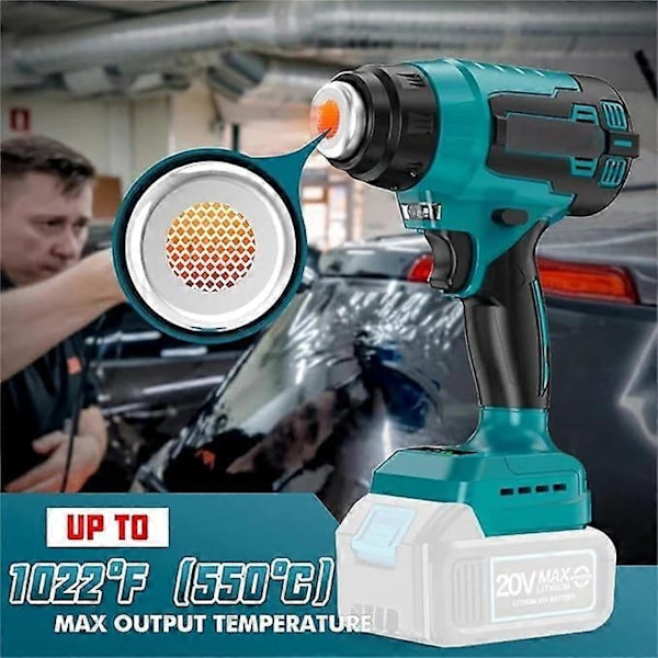 Johdoton kuumailmapuhallin, kuumailmapuhallin Makita 18 V akulle, sisältää supistimen, leveän suuttimen, heijastinsuuttimen, lämpötila jopa 550 C, LED-valaistus, kuumailmapuhallin hitsaukseen