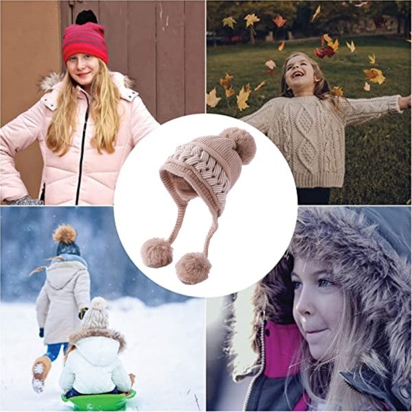 Färgblockerad Twist Tre-Pompom Ullhatt