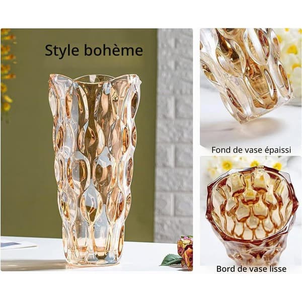 Håndblåst glassvase - 1 stk - Fortykket ravfarget stil - Elegant blomsterdekorasjon - Til stuen