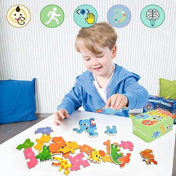 Barnepuslespill, treleker for barn, trepuslespill fra 2 3 4 5 år, Montessori-leker til jul, bursdag, barnas dag