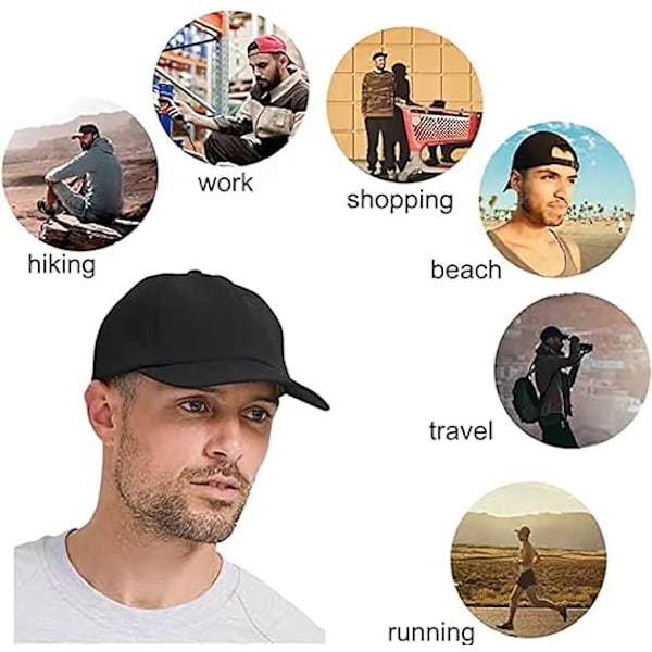 Baseball Cap Polo Style Klassisk 6 Panel Justerbar Sport Solid Solhat Japansk stil stor hovedomkreds til mænd og kvinder Black