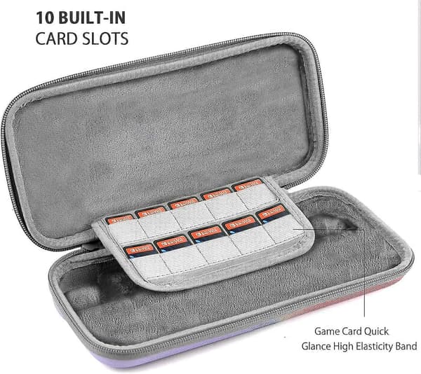 Etui til Nintendo Switch/Switch OLED, KondaTech Farverigt Switch Bæreetui, Beskyt Switch-konsollen, Opbevar 10 spilkort (Pink + Lilla)