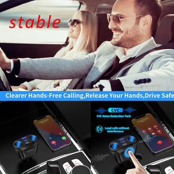 Cigarettænder splitter adapter, dobbelt USB biloplader, 2 x 12V/24V stik med LED voltmeter switch til mobiltelefon, tablet, GPS, dashcam