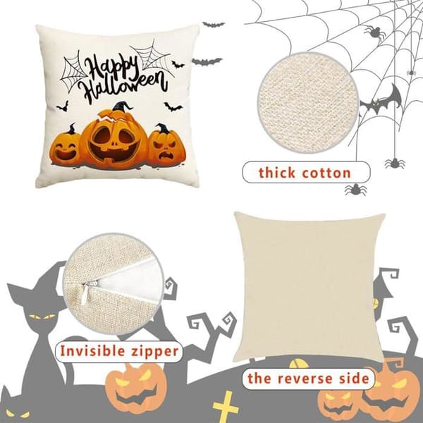 Halloween pudebetræk, 45 x 45 cm pude med sort kat-motiv, Halloween pudebetræk, velegnet til Thanksgiving, sofa, stol