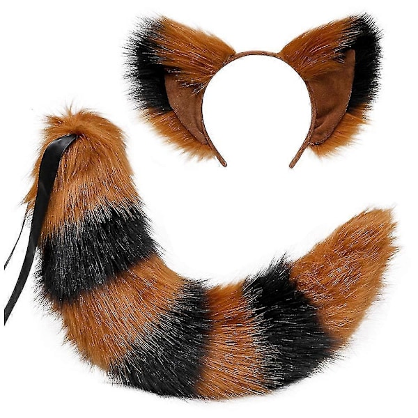 Revhale og ører, katt ulv vaskebjørn ører hale sett, dyr pels hale, ører pannebånd, Halloween jul kostyme - SNNGV Camel black black