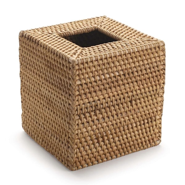 Tissuebox i rotting, fyrkantig, handvävd, 14 x 14 x 14,5 cm, natur