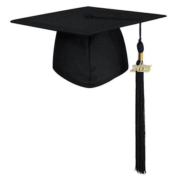 Matt Gradueringshatt for Voksne Unisex Justerbar Bachelorhatt med 2025-Charm Lange Dusker Gradueringsantrekk Bachelorhatt for College Gradueringsbilder Pa Black