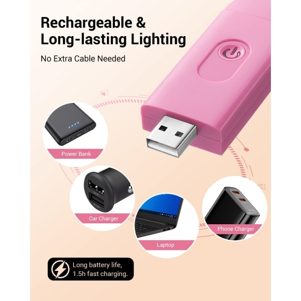 Boklampe med klemme, USB-oppladbar klemmelampe for lesing i sengen, justerbare lysstyrkenivåer boklampe, varm hvit leselampe pink