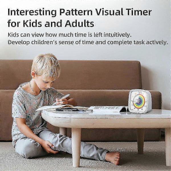 60-minutters visuel timer med natlys, nedtællingstimer, Pomodoro-timer med regnbuemønster, velegnet til børn og voksne B