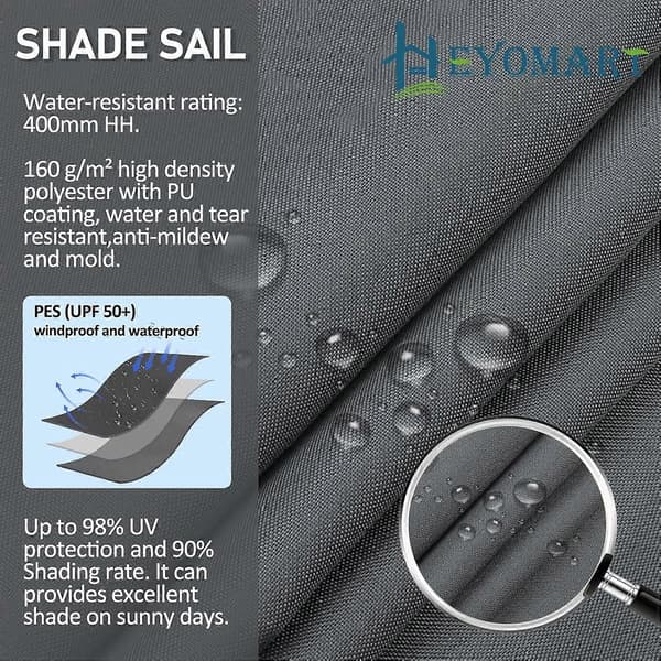 Solskjerm Awing 2x2x2m Trekantseil 98% UV-beskyttelse med Gratis Tau Grey