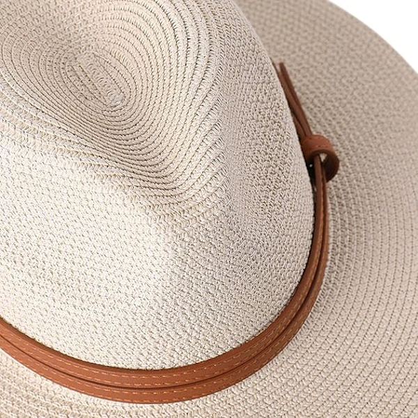 Ny Naturlig Panama Blød Formet Stråhat Sommer Dame/Herre Bredskyggede Strand Solhat UV Beskyttelse Fedora Hat Beige