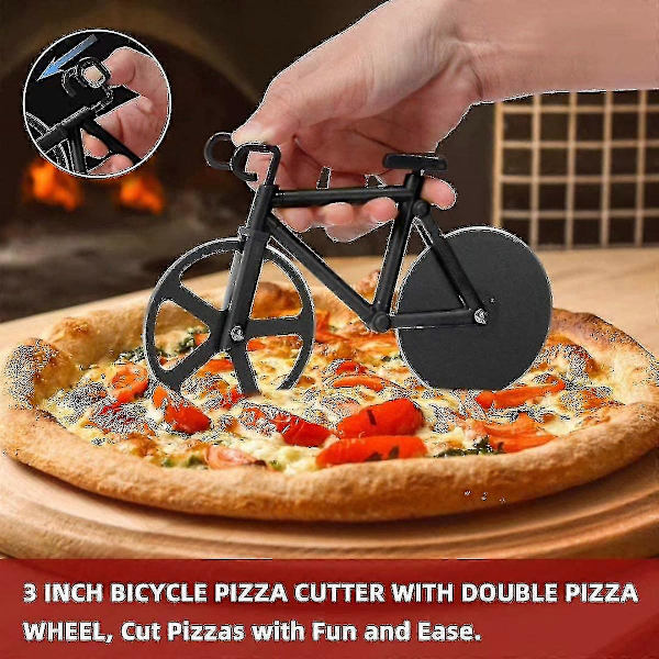 Polkupyörän pizzaleikkuripyörä - Hauskoja tupaantuliaisia miehille - Polkupyörän pizzaleikkuri - Hienoja keittiölahjoja - Ruostumattomasta teräksestä valmistettu pizzaleikkuri - (musta)
