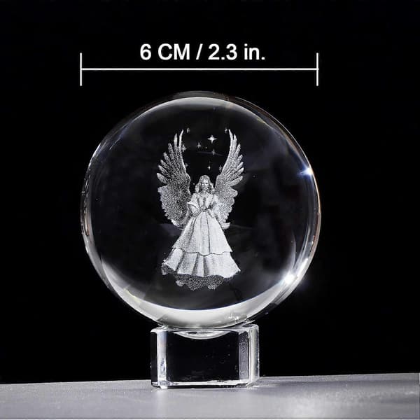 6 cm krystall 3D skytsengelstatuekule med krystallbase, kunstdekorhåndverk til hjemmet, minnegave til noen spesiell
