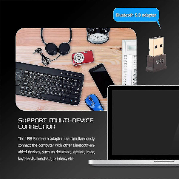 USB Bluetooth 5.0-adapter for PC Win10/8.1/8/7/Bluetooth-dongelmottaker/-sender for støtte til å koble til headset