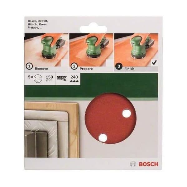 Slibeark - Pakke med 5 - Diameter 150 mm - Korn 240 - 6 Huller - Til Excenterslibere