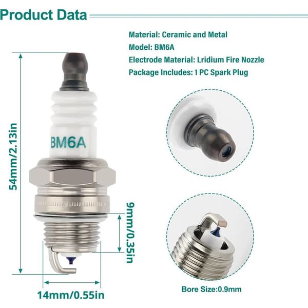 Stykke BM6A Tennplugg, Gressklipper Tennplugg, Solid Terminal Tennplugg, Erstatter BM6A/L7T, for Gressklipper Motorer