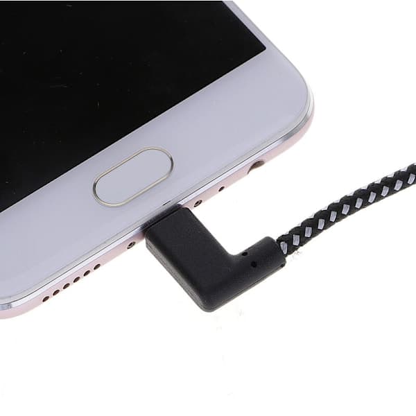 90 graders vinkelkontakt Nylonflätad smartphone-laddningskabel, Typ-C laddningskablar för Android Universaladapter 2M